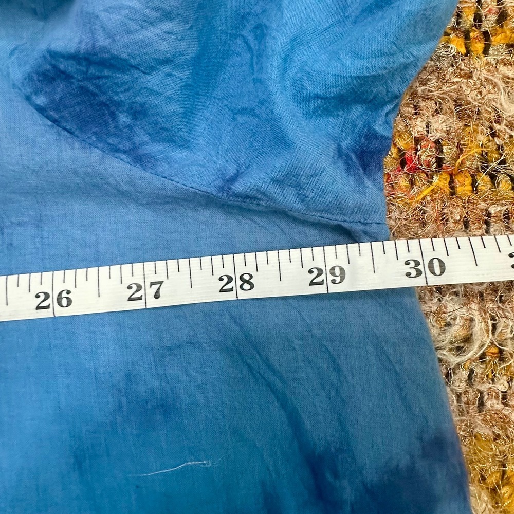 Bitter Apple Blue Tie Dye Cotton Kaftan Cover up Tunic Gold Trim Womens Large - Picture 6 of 7